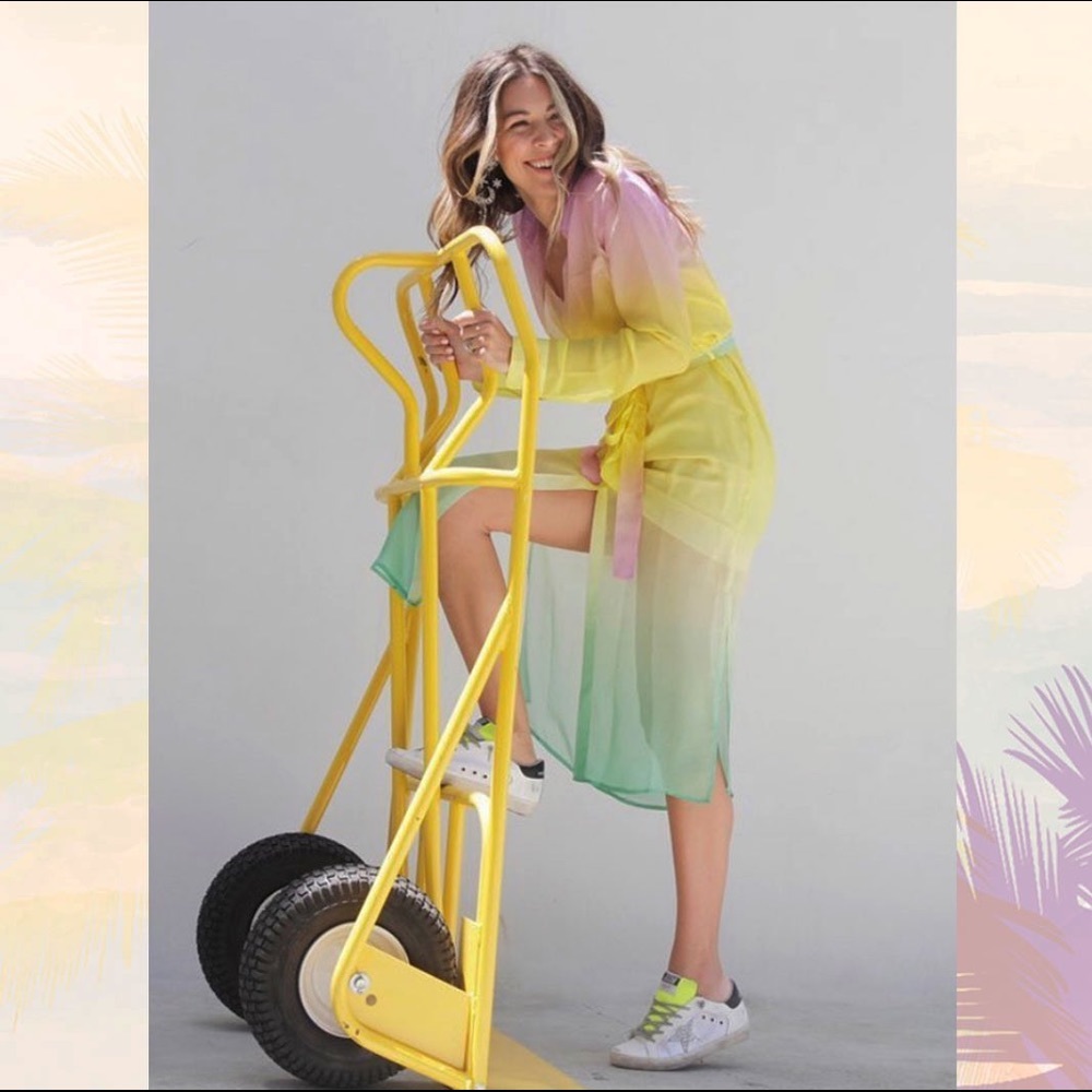 Le Superbe Dresses | Sunrise Silk Tequila Chiffon Midi Pastel Green Pink Mid-Len